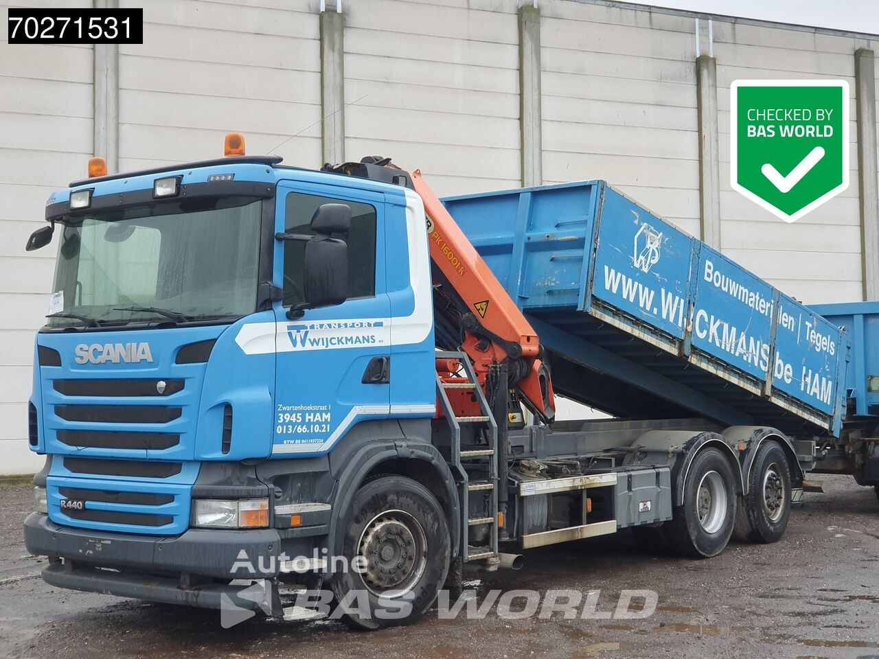 camion pianale Scania R440 6X2 Palfinger PK16001 Crane Kran Lift+Lenkachse Euro 5