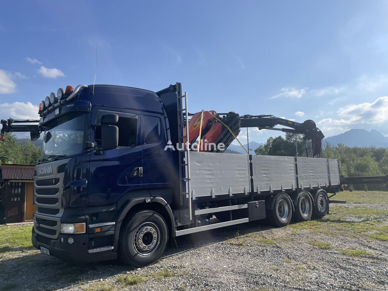 camion plateau Scania R480 8x4 tridem/hds hiab 211 hipro5/Super stan!