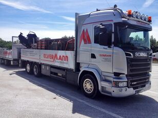 Scania R520 V8 LB6 X2 Automatik flatbed truck + flatbed trailer