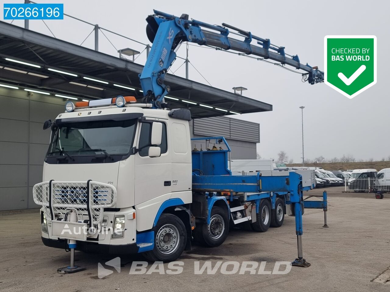 Volvo FH 520 8X2 Hiab 477 E-6XS + Jib 100X-5 Retarder Crane Kran Euro  kamion s ravnom platformom