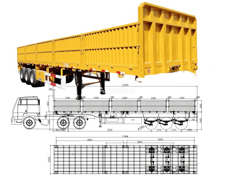 新しいTri Axle Trailer Side Wall Price in Zimbabwe 穀物用セミトレーラ