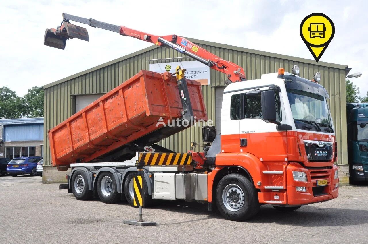 MAN TGS 36.420 8X4 2018. HMF 1943 Z + GRIJPER + HYVALIFT HAAKARM. NL hook lift truck