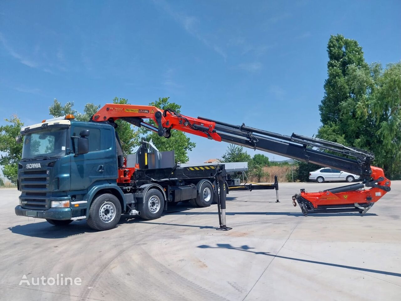 후크리프트 트럭 Scania 420 8×2 PALFINGER PK 74002 + JIB