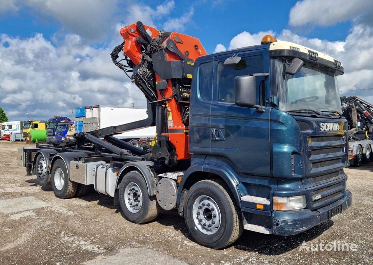 camião polibenne Scania 420 8x2 PALFINGER PK 74002 + JIB