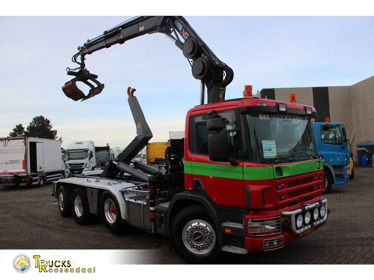 hákový nosič kontajnerov Scania P124-420 + HIAB 166 + 8X2 + HOOK + REMOTE + RETARDER