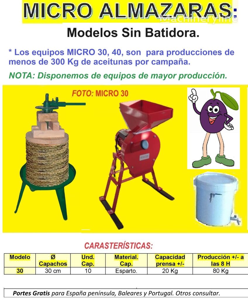 MICRO ALMAZARAS con Prensas Manuales Modelos con capachos de 3 batidora de mantequilla nueva - Machineryline