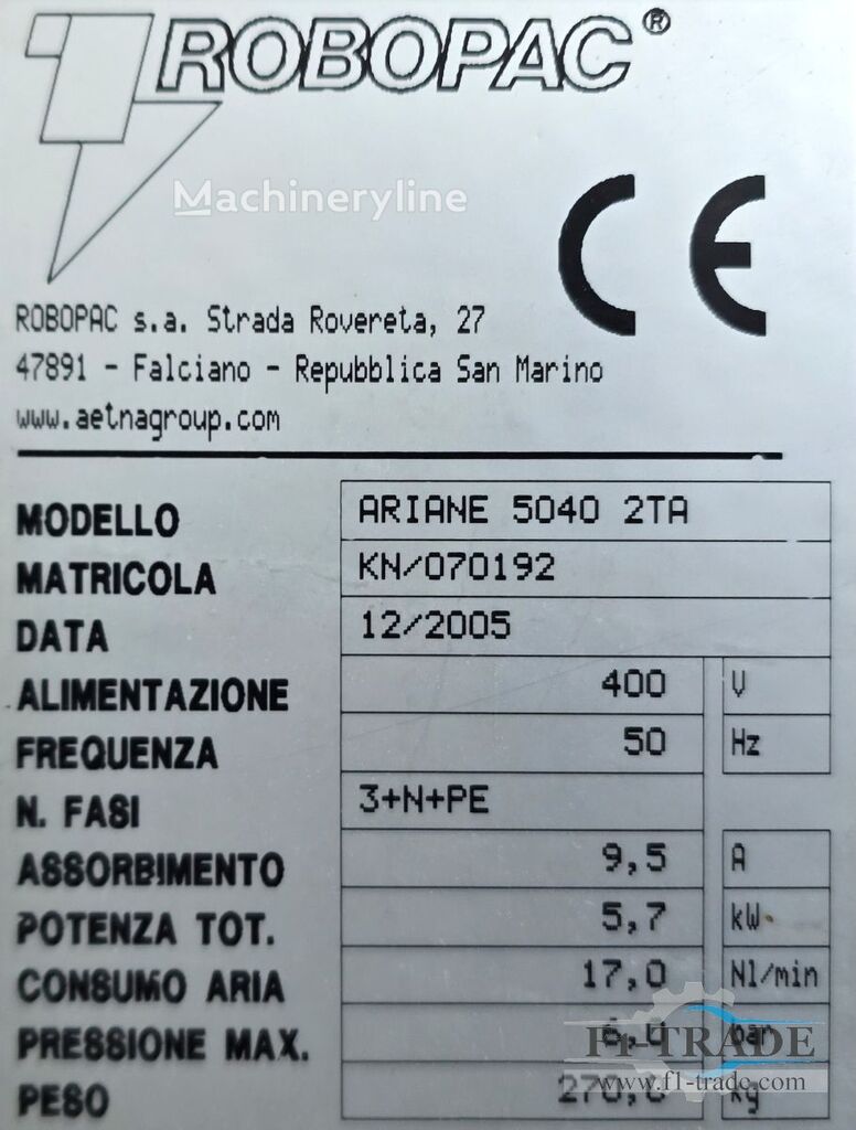 Robopac Ariane 5040 2TA automātiskā folijspiedes iekārta - Machineryline