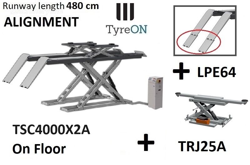 TyreON ► TSC4000X2A on floor alignment scissor lift 4000kg 4800mm + TRJ elevador de coche de tijera nuevo