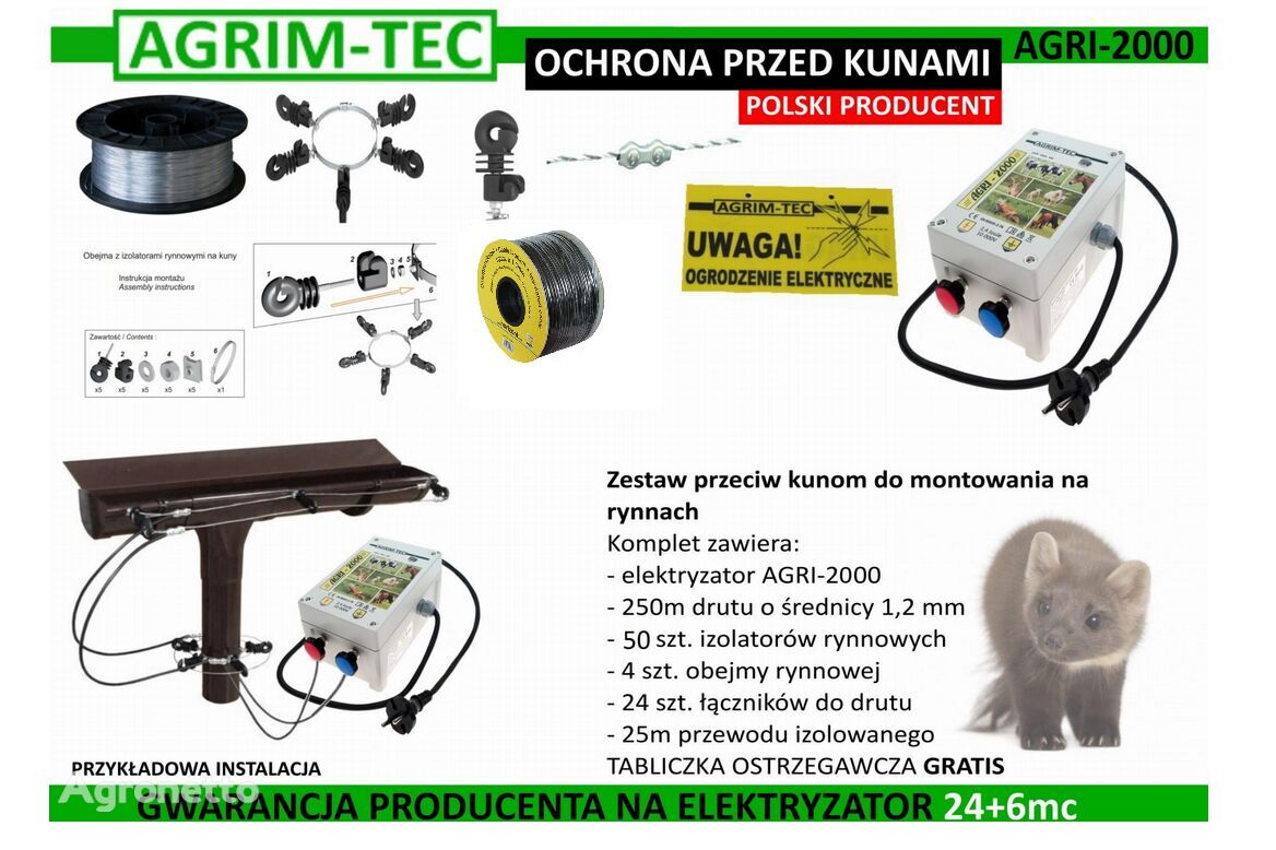 электропастух AGRI-2000 Kompletny zestaw ogrodzenia elektrycznego na kuny