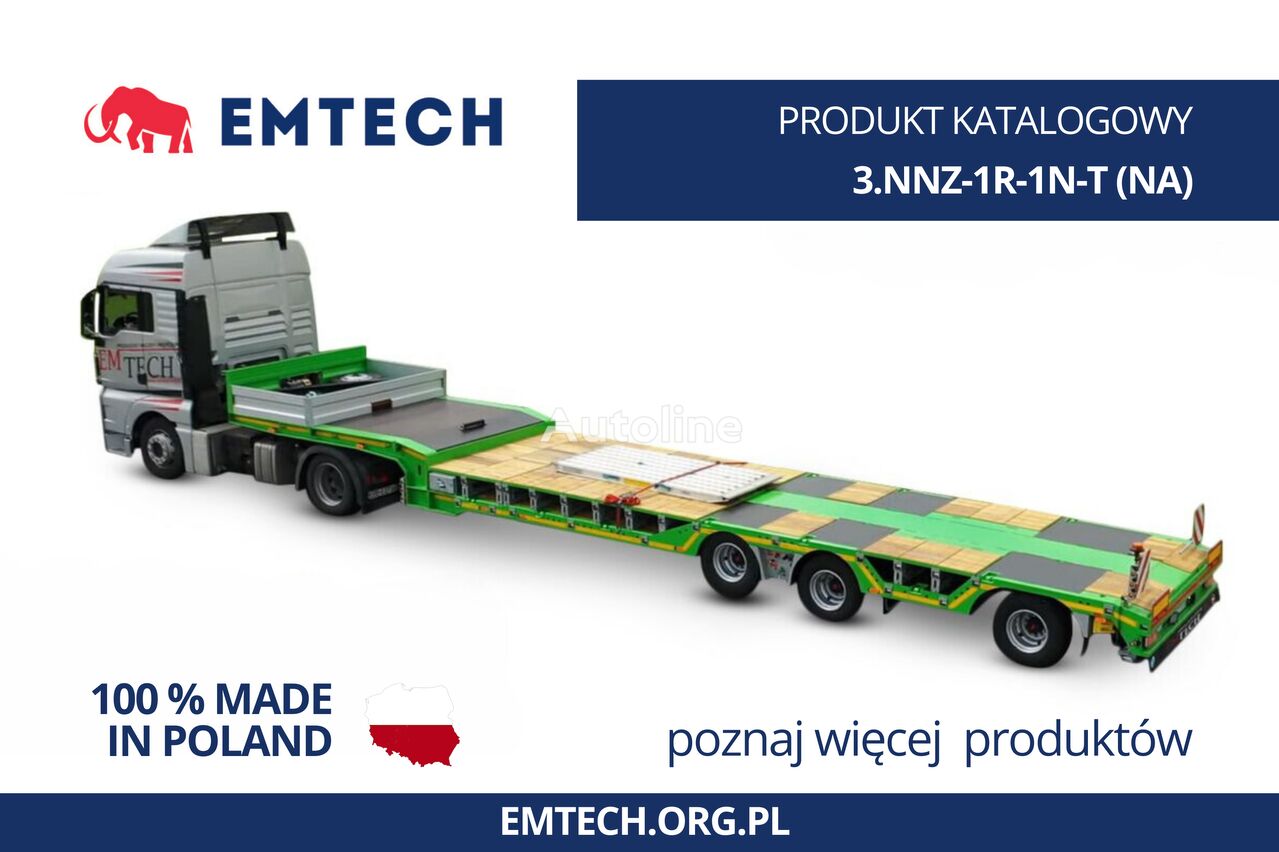 جديدة العربات نصف المقطورة عربة مقطورة مسطحة منخفضة Emtech MODEL: 3.NNZ-1R-1N-T (NA), 3 osiowa naczepa zagłebiana, rozciąga