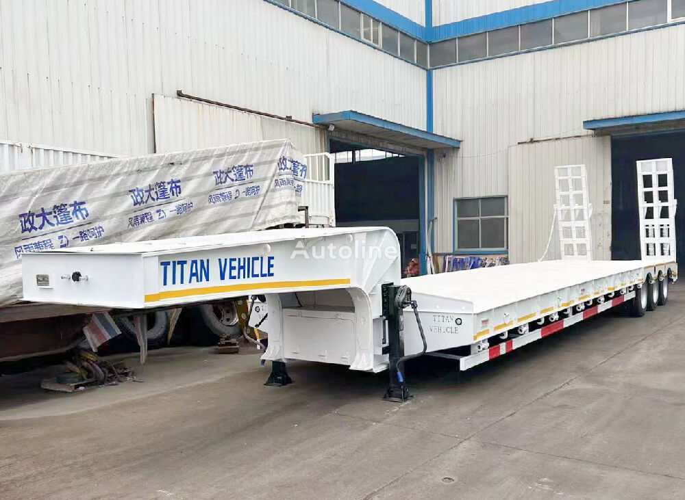 جديدة العربات نصف المقطورة عربة مقطورة مسطحة منخفضة Titan 3 Axle 80 Ton Low Bed Truck Trailer for Sale - Y