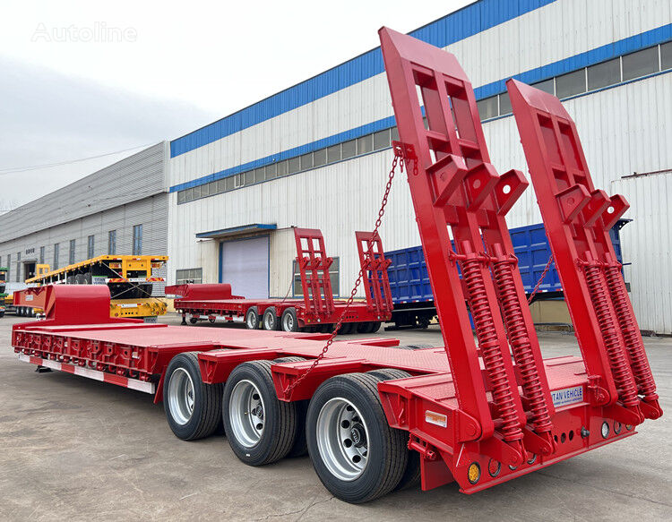 جديدة العربات نصف المقطورة عربة مقطورة مسطحة منخفضة Titan 3 Line 6 Axle 120 Ton Low Bed Trailer Truck for Sale - Z