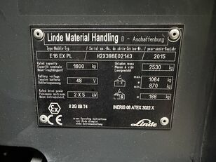 رافعة شوكية كهربائية Linde E 16 PL - 386  - Atex Proplan EX 2G / Zone 1 !! NEW battery !!