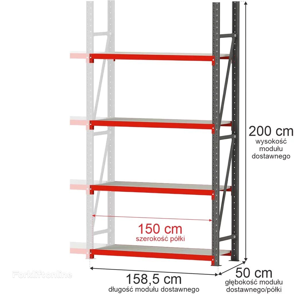 new Mega-M Regał magazynowy 4-półkowy Mega-M FORTIS 200×158,5×50 cm moduł d shelf rack