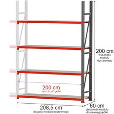 neuer Mega-M Regał magazynowy 4-półkowy Mega-M FORTIS 200×208,5×60 cm moduł d Fachbodenregal