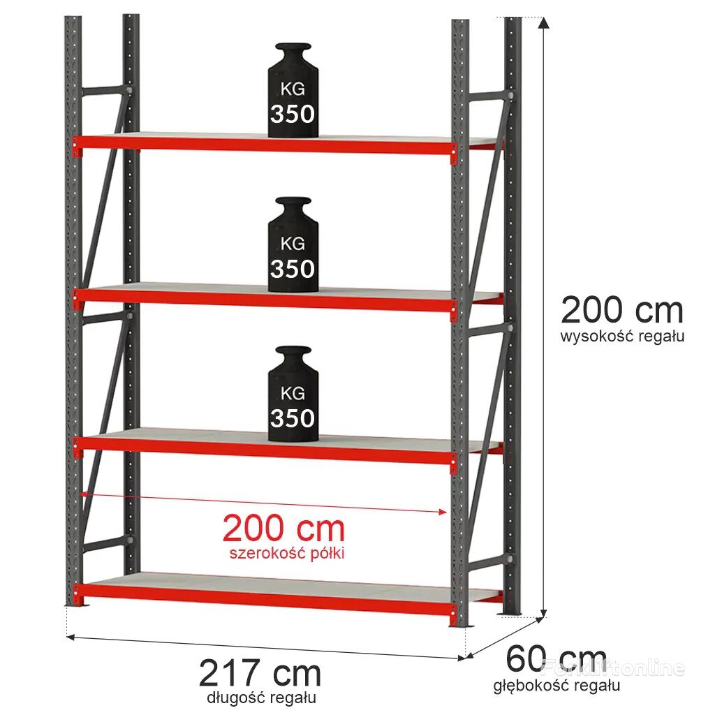 raft cu polițe Mega-M Regał magazynowy 4-półkowy Mega-M FORTIS 200x217x60 cm moduł baz nou