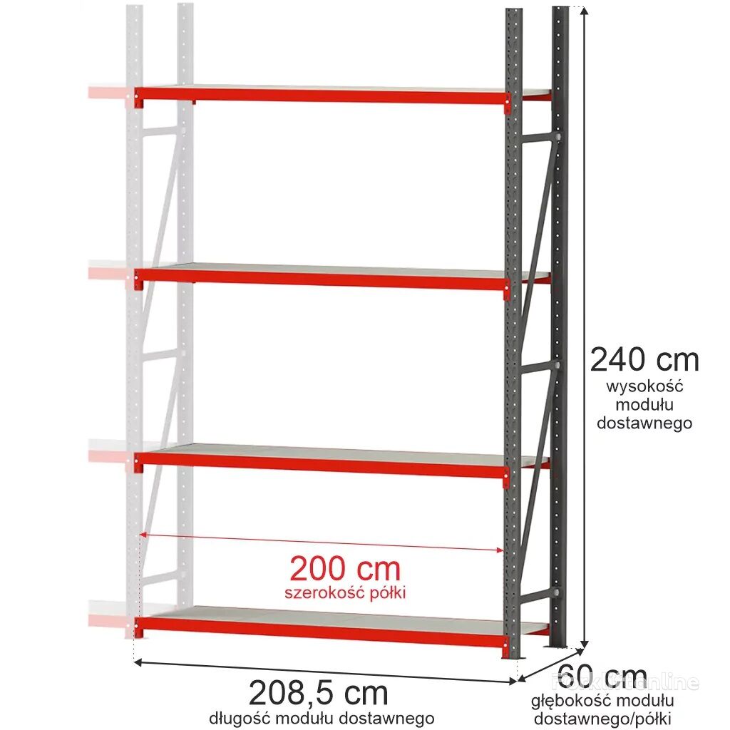 Mega-M Regał magazynowy 4-półkowy Mega-M FORTIS 240×208,5×60 cm moduł d estantería de baldas nueva