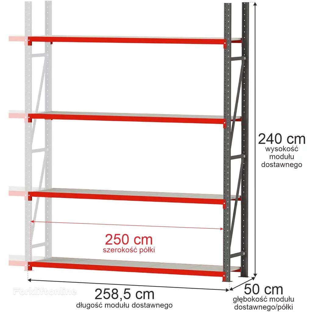 shelf rack Mega-M Regał magazynowy 4-półkowy Mega-M FORTIS 240×258,5×50 cm moduł d mới