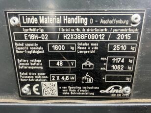 триопорен мотокар Linde E 16 H-02 GERESERVEERD