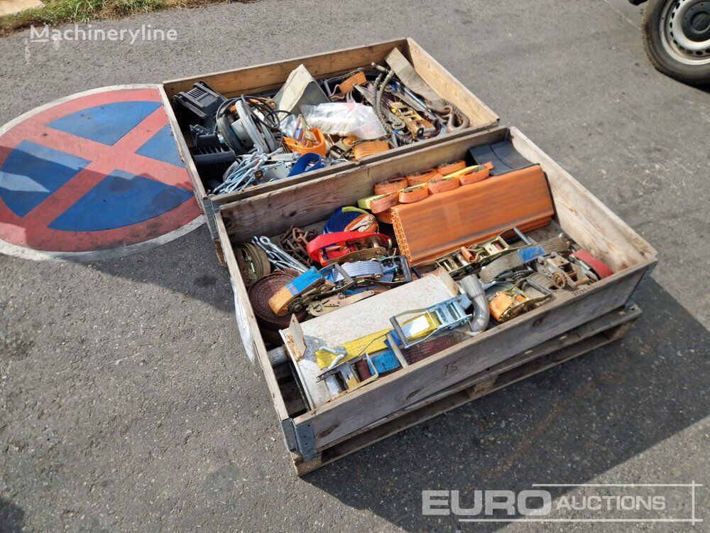 other tool Pallet of Circle Saw, Ratchets and Straps, Grease Guns, Loading