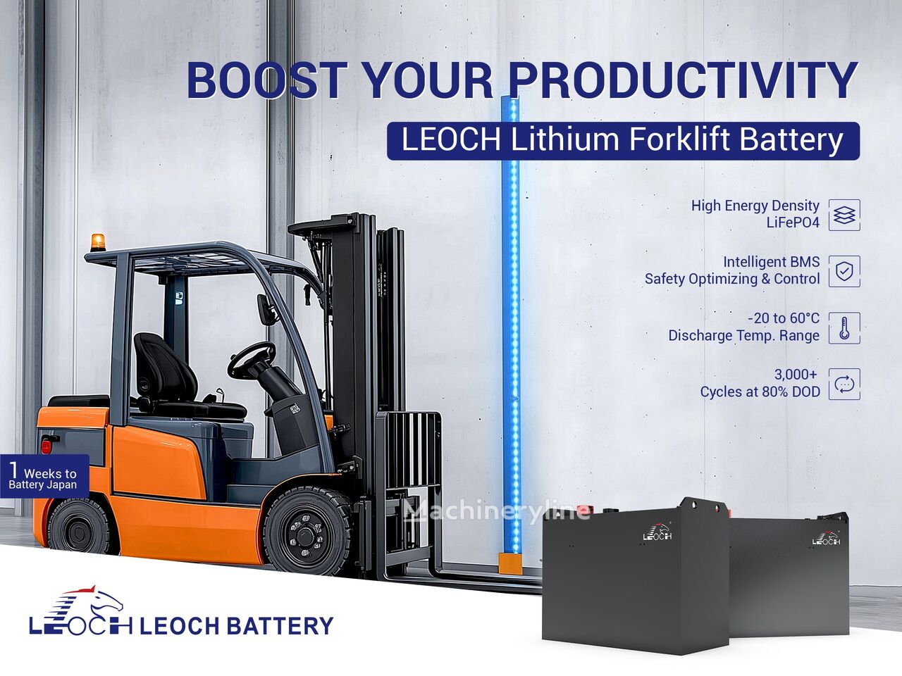 Bateria automotiva Leoch LB-LFeLi-FT48-460 para empilhador elétrico - Machineryline