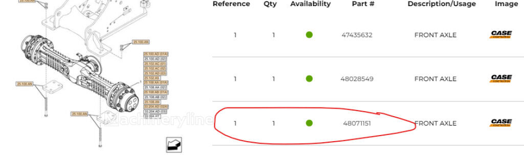 Ось Case 48071151 48071151 для фронтального погрузчика 221F 321F - Machineryline