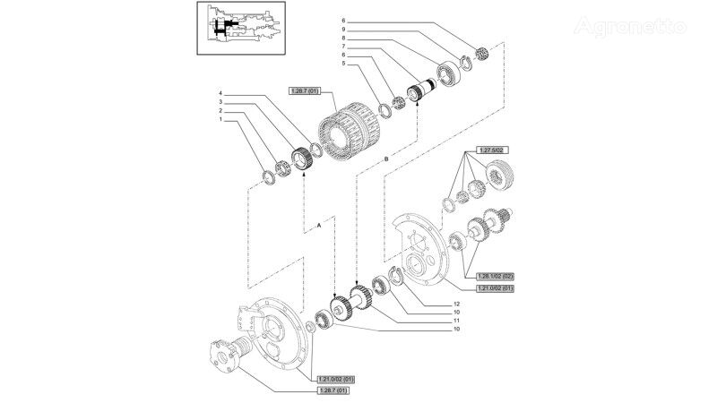 jeu de pignons coniques 87396940 pour tracteur à roues New Holland T6010