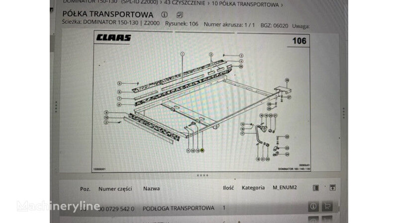 θεριζοαλωνιστική μηχανή Claas Dominator 130-150   48 , 58 , 68 , 78 για πλαίσιο Claas Dominator 130-150 rama podsiewacza , podłoga trans. claas Avero