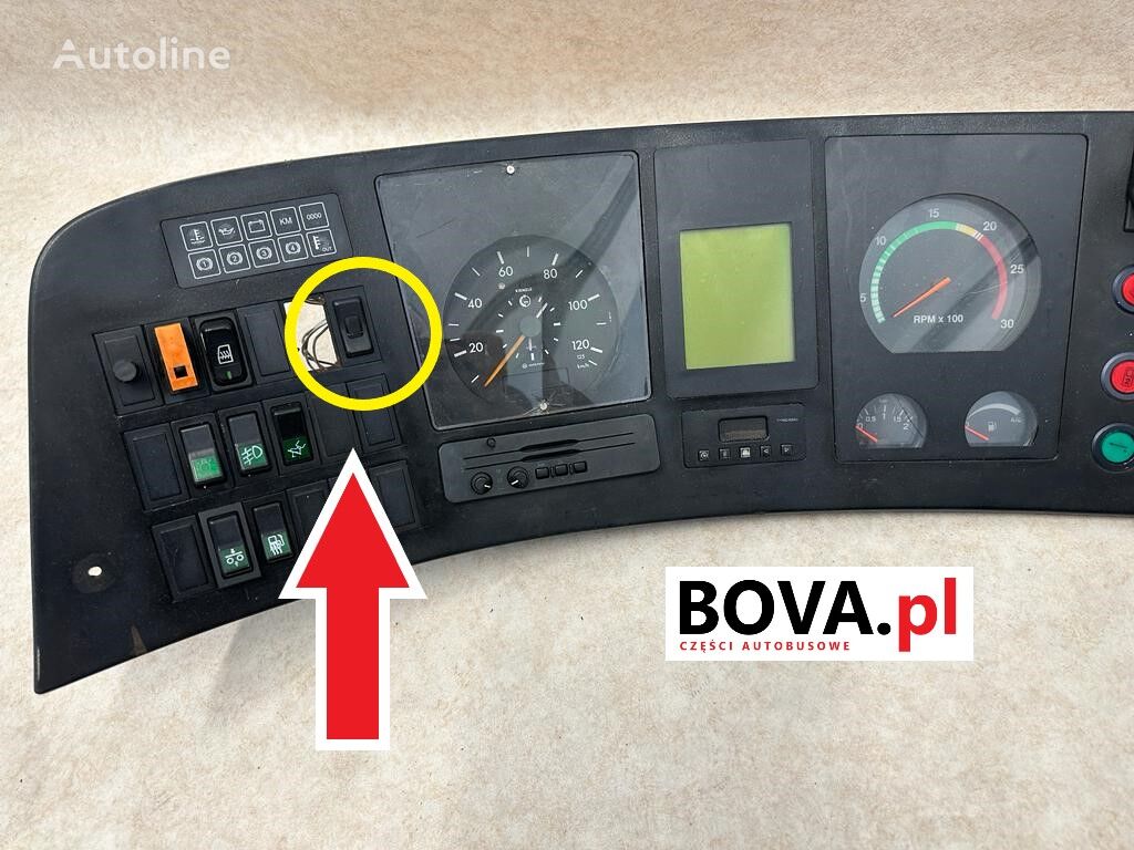 Klawisz z suwakiem na desce rozdzielczej, pulpicie autobusu instrumentpanel till Eos buss