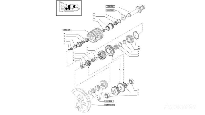 engrenagem da caixa de velocidades 47126621 para trator de rodas New Holland T6010