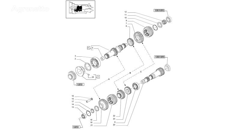 zobnik menjalnika 81864893 za traktor na kolesih New Holland T6010 T6090 T6070