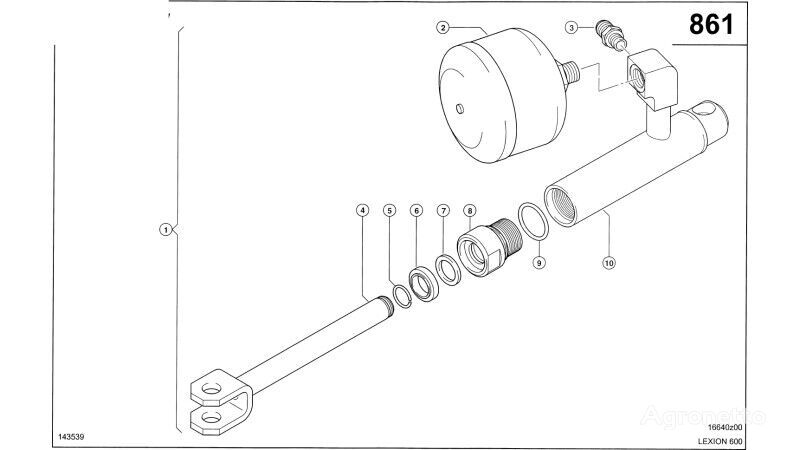 hidraulinis cilindras Claas Lexion 600 NURNIK-CYLINDER  0000405692 (Siłownik hydr. przestawi grūdų kombaino Claas Lexion 600