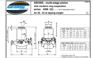 vérin hydraulique Georg multi-stage piston with cardanic ring suspention ( for 3 way tip pour camion