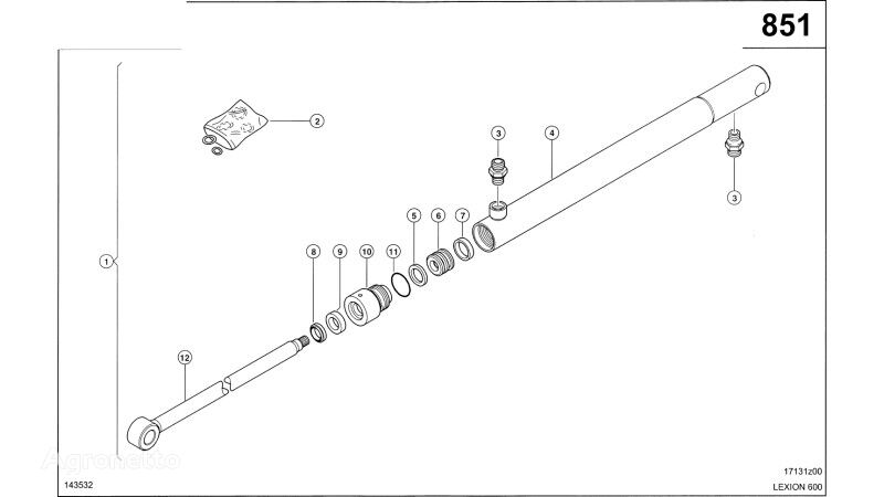 RURA (Siłownik hydr. uruchamianie pokrywy zbiornika ziarna) 0000418970 hydraulic cylinder for Claas   Lexion 600  grain harvester