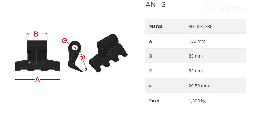 CRUSHER HAMMER/MARTILLO TRITURADOR AN-03 70X155 T.20,5 RPMARRV03205 cuchillo para trituradora desbrozadora - Agronetto