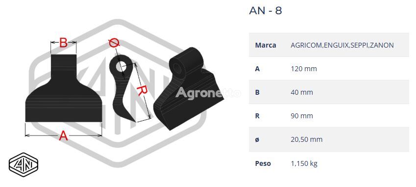 couteau CRUSHER HAMMER/MARTILLO TRITURADOR AN-08 40X120 R.90 T.20,5 RPMARPOM40205 pour broyeur
