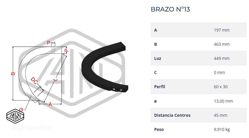 FORGED ARM/BRAZO FORJADO Nº13 BR6030GOLOSTC kniv till kompostmaskin - Agronetto