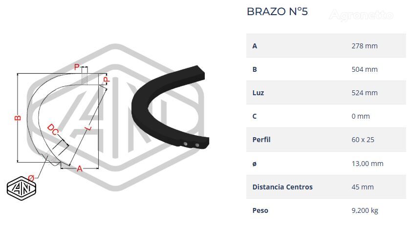 FORGED ARM/BRAZO FORJADO Nº5 BR6025GOLOSTL kniv til mulchmaskine - Agronetto