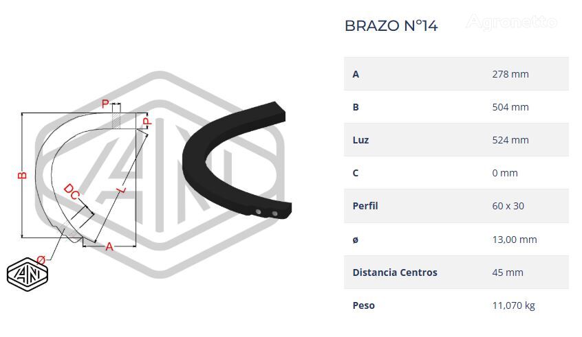 couteau FORGED ARM/BRAZO FROJADO Nº14 BR6030GOLOSTL pour broyeur