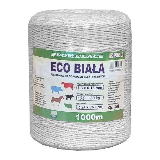 Plecionka Eco biała 1000m para pastor eléctrico