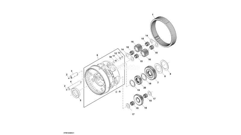 autre pièce détachée de transmission Wałek zębaty przekł. obieg RE309343 pour tracteur à roues John Deere 8345R