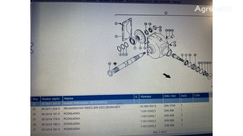 Walek przekładni 0008513410 pour presse à balles Claas Variant