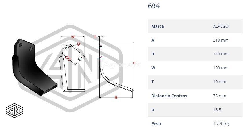Alpego BLADE 694 ploughshare for rotavator - Agronetto