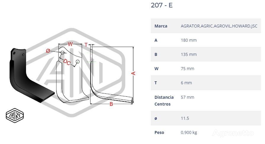 lemiesz Howard BLADE 207E AGRATOR,AGRIC,AGROVIL, c02077506020 do glebogryzarki ciągnikowe