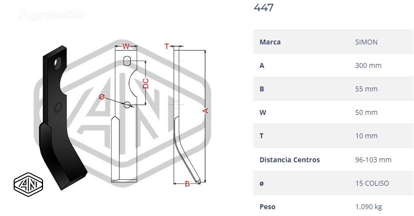 Simon BLADE 447 ploughshare for rotavator