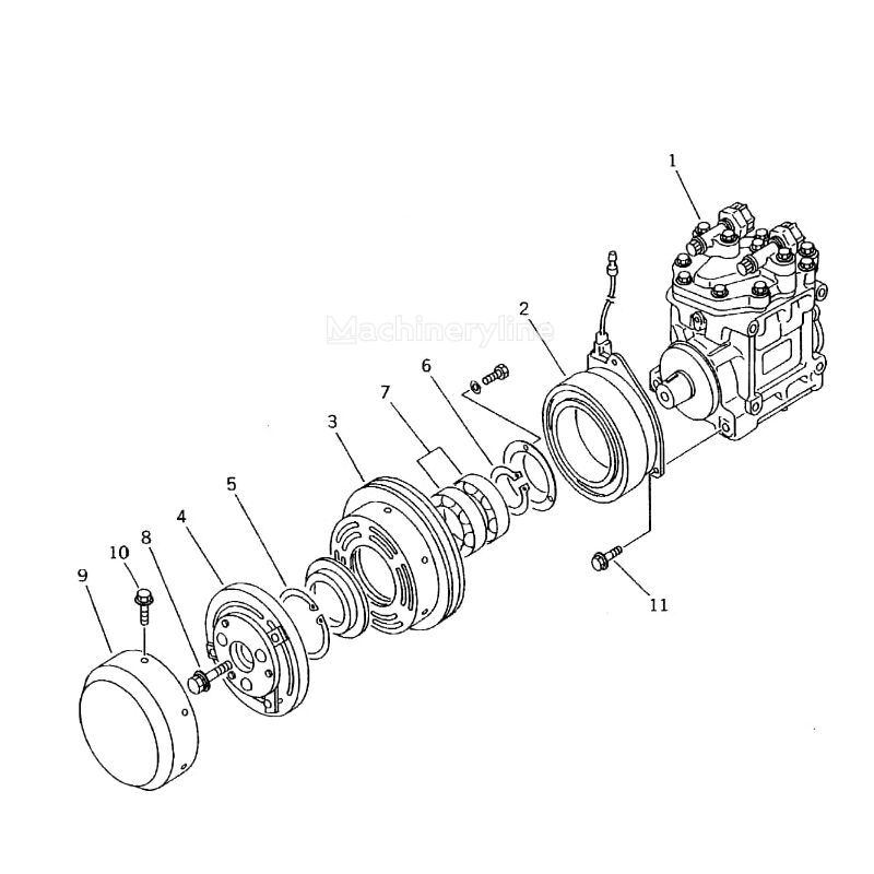 Komatsu Detal sistemi oholodzhennya dviguna, zcheplennya kompresora ND247300-5330 pneimatiskais kompresors paredzēts Komatsu d155a, d275a,d31px, d355a, d375a, d37px, d39ex, d85a buldozera