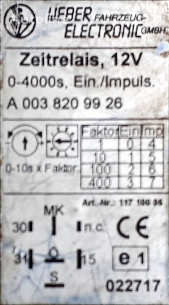 Weber 215 CDI (906.711, 906.713) A0038209926 relay for Mercedes-Benz SPRINTER 3-t Minibus / passenger (906) passenger van