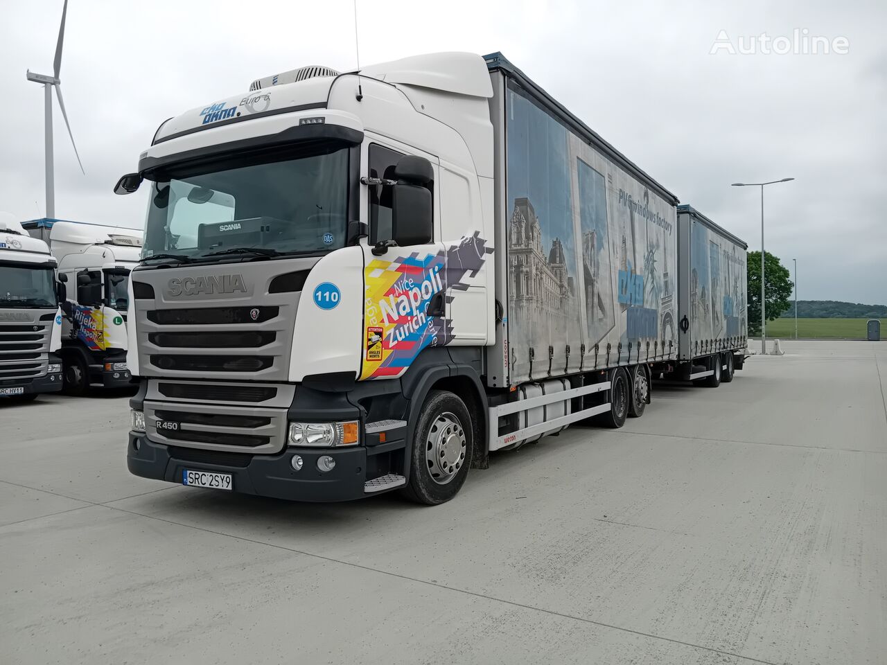 тентованный грузовик Scania R410 + прицеп тентованный