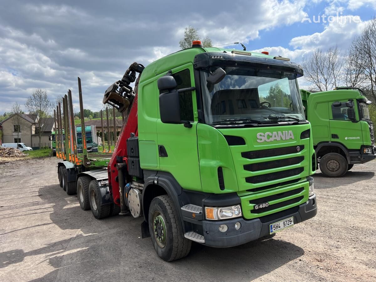 camion transport de lemne Scania G490 + remorcă transport de lemne