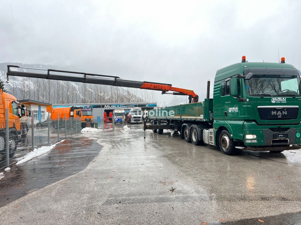 MAN TGX 26.440  truck tractor + flatbed semi-trailer